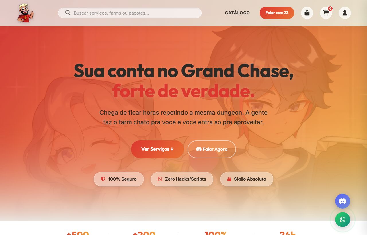 Página inicial do site Services do 2Z, com catálogo de serviços digitais.